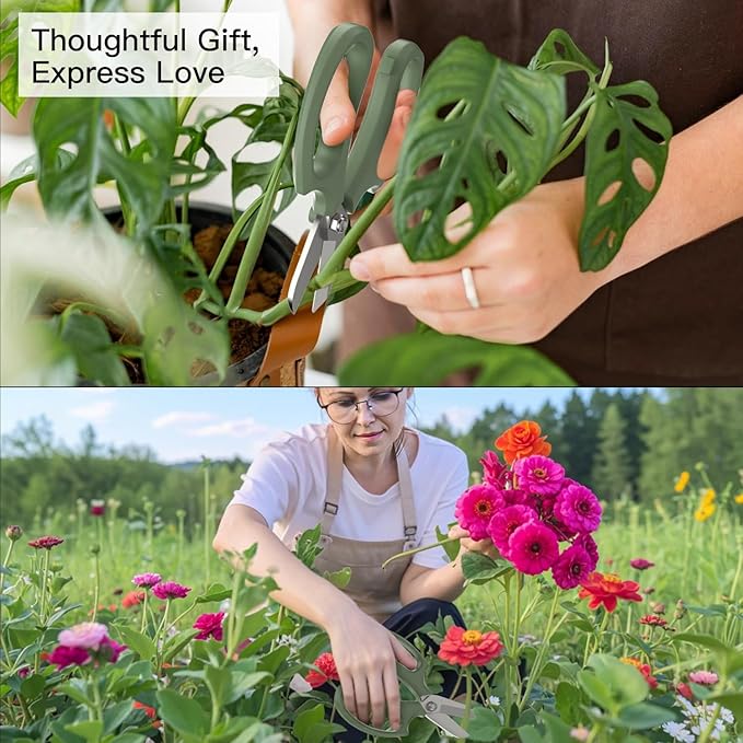 Housolution Flower Scissors, Strong Floral Shears, Premium Steel Garden Pruning Shears Floral Fruits Leaf Scissors Hand Pruner Snip Trimming Tool for Gardening Flower Arrangement, Avocado Green