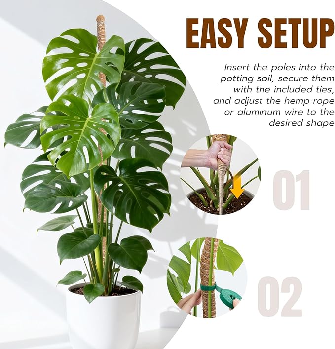 Mcbazel 2 Pack 47 Inch Moss Pole for Plants Monstera, Plant Support Stick, Bendable Moss Poles Plant Support Stick for Climbing Plants, Stick Support Stake Kit for Potted Plants,Pothos,Philodendron