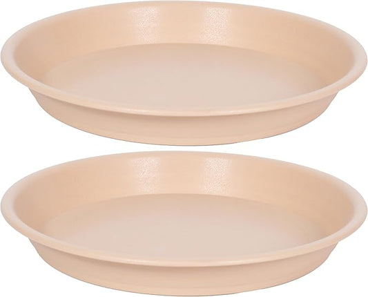 Plant Saucer Pot Tray 10 inch, 2 Packs Plastic Flower Planter Saucers and Drip Trays for Indoors Outdoors, Heavy Durable Plant Plate Water Catcher (Beige)