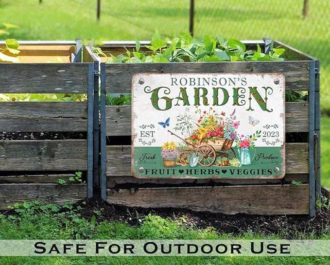 Custom Metal Signs with Name Made in USA Personalized Vintage Garden Sign Waterproof Vintage Decorative Metal Print for Wall Decor Customized Home Garden Ideas Gifts Artwork Prints for Yard Ourdoor