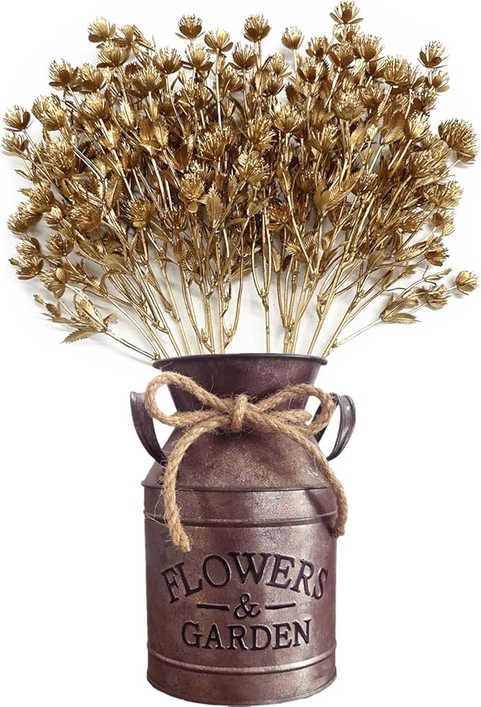 Artificial Golden Plants, Fake Baby Breath Flower Faux Gypsophila Shrubs Plastic Plant for Christmas Decor Wedding Party Indoor Home Hotel Hall Table Arrangements DIY Decoration - Gold Flowers 2 Pack