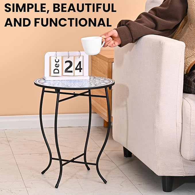 Patio Side Tables, 14" Indoor Outdoor Metal Side Table for Poolside Bistro Balcony Yard Porch Bedside, Weather Resistant Metal Accent Table for Indoor Outdoor Use, Easy Assembly