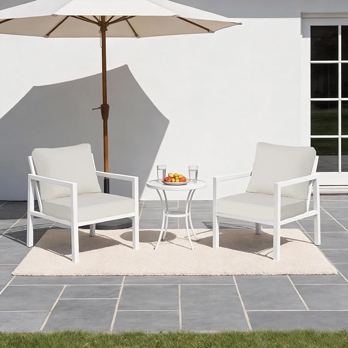 24x24 Inch Outdoor Deep Seat Cushions Set of 2,Thick High-Density Foam, Water-Resistant, Piped Edges & YKK Hidden Zipper for Patio Furniture,Almond