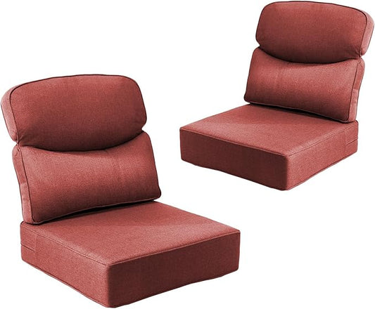 Outdoor Cushion Set for Patio Furniture, UV Resistant, Water Resistant - 6 Inch Thick Dual Layer Back Support Cushions– 24x24 Inch Patio Seat Covers for Chair/Sofa/Couch | Red | 2-Pack |