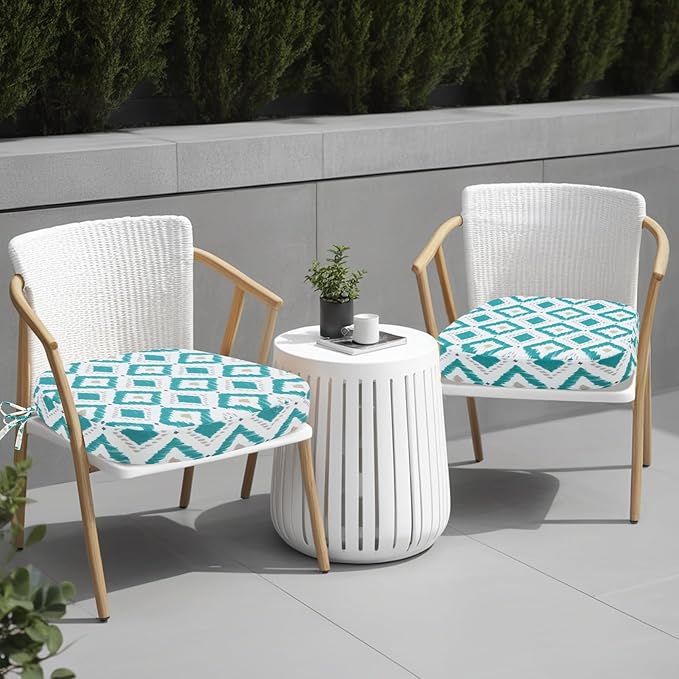 idee-home Outdoor Chair Cushions Set of 2, 17" x 17" x 3" Thick D-Shaped Patio Furniture Outdoor Seat Cushions Waterproof with Ties, Dining Pads