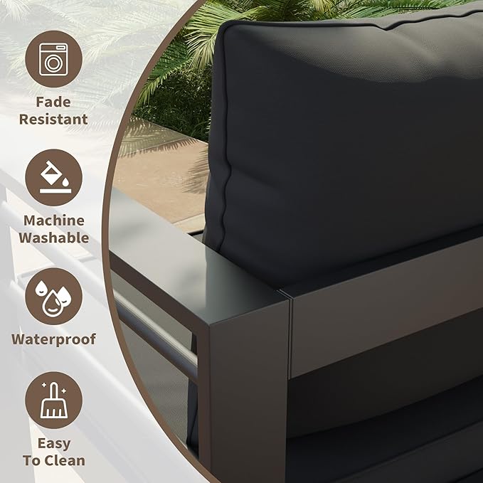 Amopatio Outdoor Chair Cushions 22.5"× 20.3" × 4", Set of 4 with Removable Cover, Waterproof & Fade Resistant seat Cushions for Patio Furniture, Black