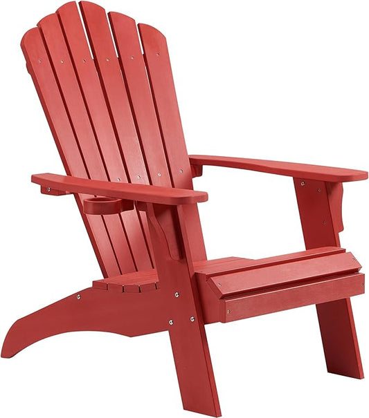 Psilvam Adirondack Chair, Oversized Poly Lumber Fire Pit Chair with Cup Holder, 350Lbs Support Patio Chairs for Garden, Weather Resistant Outdoors Seating, Relaxing Gift for Father & Mother (Red)