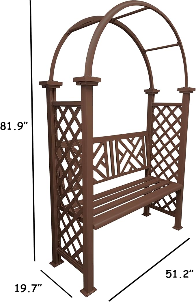 Oakland Living Brown Aluminum Garden Arbor Arch with 2-Seater Bench