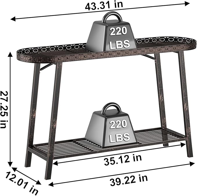 2 Tier Plant Stand Outdoor Indoor Metal Pland Stand, Heavy Duty Tall Plant Shelf Rack Display Flower Pot Holder for Patio Garden Balcony Living Room, Distressed Vintage Black