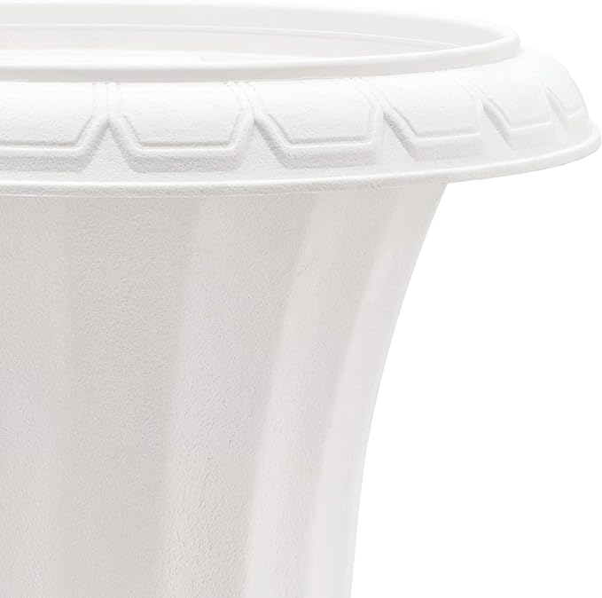 Arcadia Garden Products Plastic Garden Pedestal Urn, Set of 2 Classic Decorative Garden Pot Planter for Indoor and Outdoor Plants, 10” x 17”, White