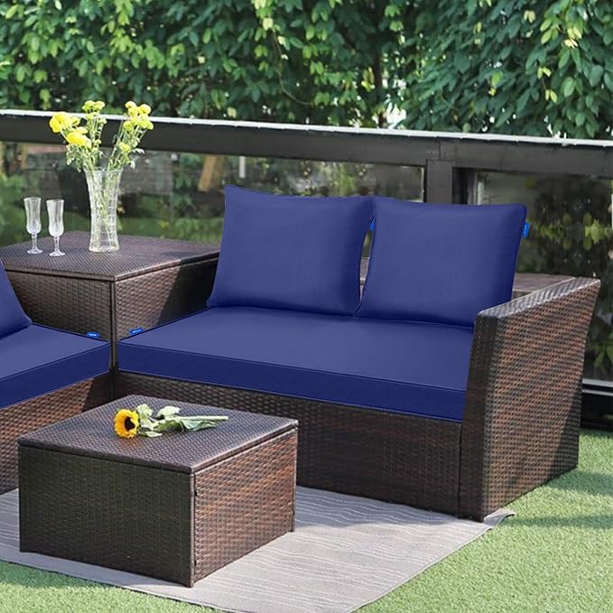 Outdoor Loveseat Cushion Set 44''x24'', Outdoor Cushions for Patio Furniture with Fastness Cover, Water Repellent Outdoor Seat Cushion and Couch Back Cushions for Bench, Swing (Dark Blue, 2 Sets)