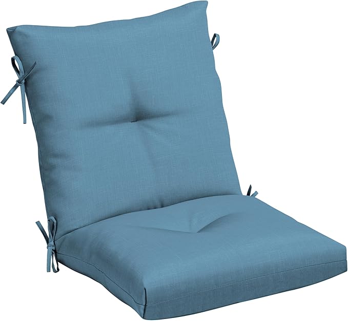 Arden Outdoor Plush Modern Tufted Blowfill Dining Chair Cushion, 21 x 40, Water Repellent, Fade Resistant, Tufted Cushion for Dining and Bistro Chairs, French Blue Texture
