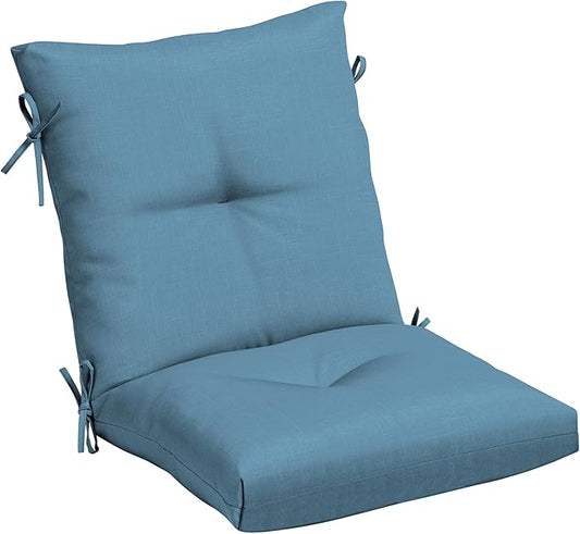 Arden Outdoor Plush Modern Tufted Blowfill Dining Chair Cushion, 21 x 40, Water Repellent, Fade Resistant, Tufted Cushion for Dining and Bistro Chairs, French Blue Texture