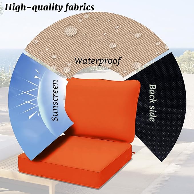 Outdoor Sectional Cushions Replacement Set, 26x26in Patio Furniture Cushions, 14 Pieces Waterproof Outdoor Couch Cushion for 6 Seat Wicker Conversation (Orange)
