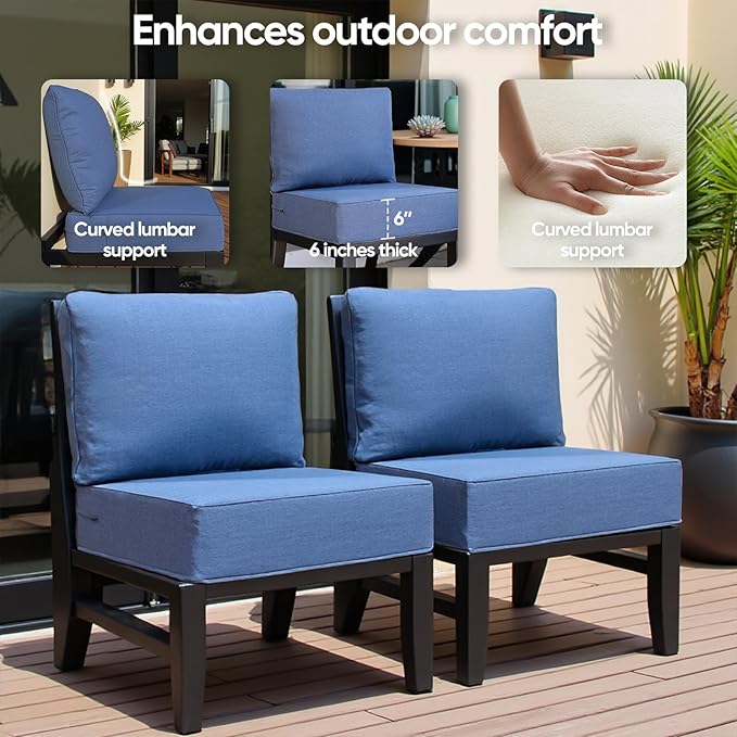 Outdoor Cushion Set for Furniture patio furniture,UV Resistant,Waterproof outdoor cushion set - 6 Inch thick foam garden cushions– 24x24 Inch Patio Seat Covers for Chair/Sofa/Couch | blue | 8-pack |