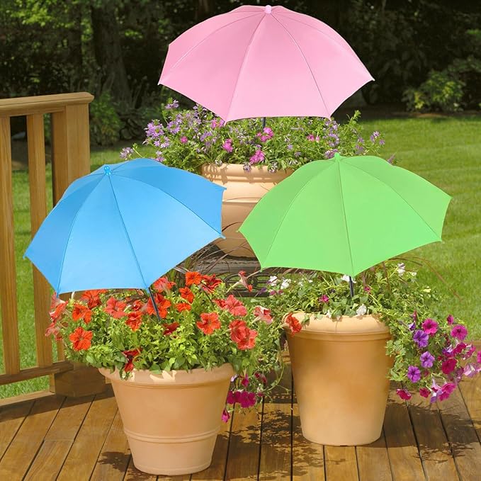 Plant Umbrella Shade for Potted Plants, 3Pcs Flower Umbrella for Plants, Garden Shade Cover, Portable Sun Shade for Plants - Ideal for Outdoor Potted Plants and Hydrangeas (Pink + Bule + Green)