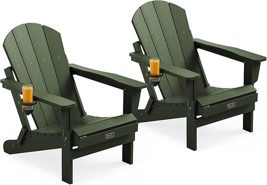 SERWALL Foldable Adirondack Chair Set of 2 for Patio Garden Outdoors Fire Pit Chairs-Avocadogreen