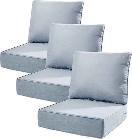 6" Thick Outdoor Cushions 22x24x6, 3-Set Deep Seat Patio Cushions with Removable Cover, Waterproof & Fade Resistant Replacement for Wicker Chair, Loveseat, Sofa - Baby Blue
