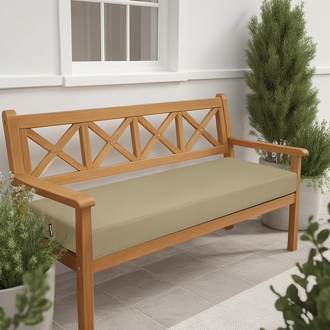 idee-home Outdoor Bench Cushion Waterproof, Bench Cushions for Outdoor Furniture, Patio Porch Swing Replacement Seat Pad with Ties for Garden Backyard, 48 x 18 Inch