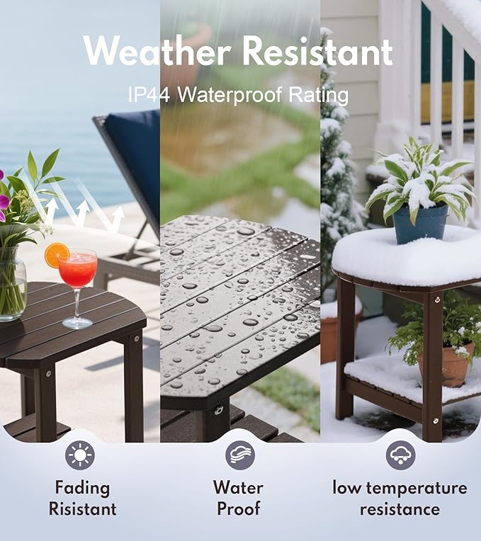 PASAMIC 2-Tier Adirondack Oval Outdoor Side Table, HDPE Small Outdoor Table, Patio End Table for Patio, Backyard, Weather-Resistant (Brown)
