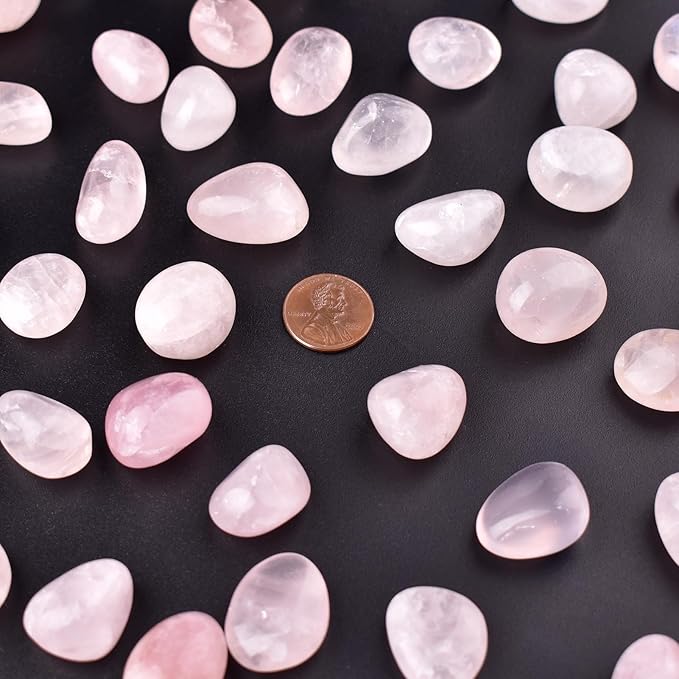 Polished Stone Set Rose Quartz Crystals, Handpicked Tumbled Gemstones Rocks, Pebbles for Reiki, Chakra, Healing, Home Decor 0.6" Inches 7 Ounces