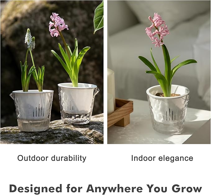 8.5 Inch Self Watering Plant Pots for Indoor Plants 4 Packs African Violet Pot, Self Watering Planters for Herb, Orchid, Devil's Ivy, Flower Houseplant Planters, Clear Plant Pots, White