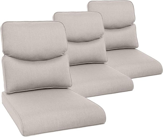 Outdoor Chair Cushion Set of 3, Waterproof Outdoor Seat Cushions 25x22, Patio Chair Cushions for Outdoor Furniture, Couch Cushion Replacement, Include 3 Back & 3 Seat Cushions, Smile/Beige