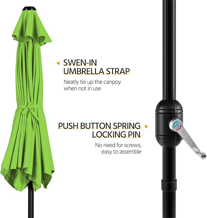 Yaheetech Patio Umbrella, 9FT Outdoor Table Market Umbrella with Push Button Tilt and Crank, Yard Sun Shade with Sturdy Ribs for Garden, Deck, Backyard, Pool, Grass Green