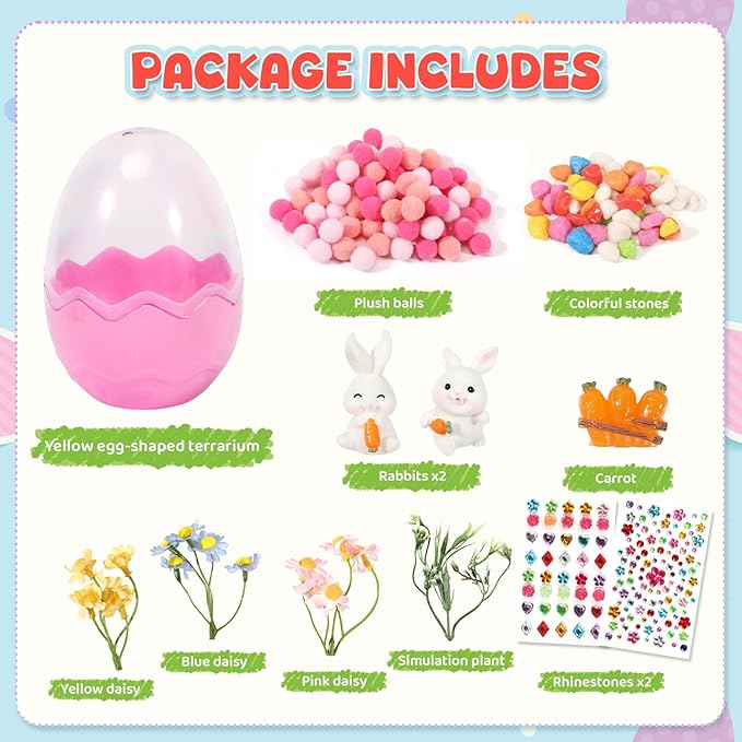 Easter Bunny Terrarium Kit for Kids, Mini Flower Garden Arts & Crafts, Easter Basket Stuffers, Rabbit Gardening Gift for Boys and Girls Ages 4-12
