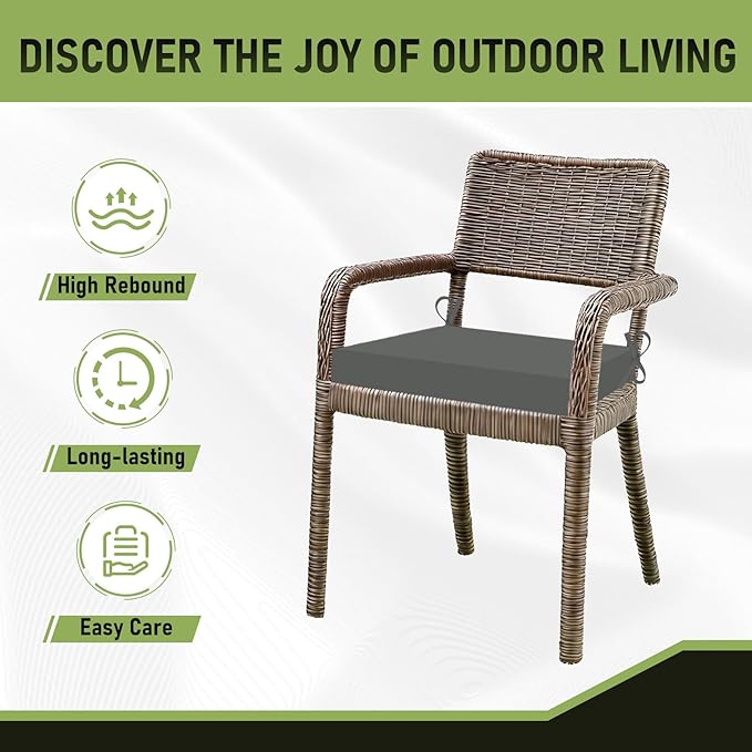 Basic Beyond Outdoor Chair Cushions Set of 2, Square Corner Outdoor Cushions for Patio Furniture, Water Resistant Patio Chair Cushions with 2 Ties, 18.5x16x3, Charcoal Grey