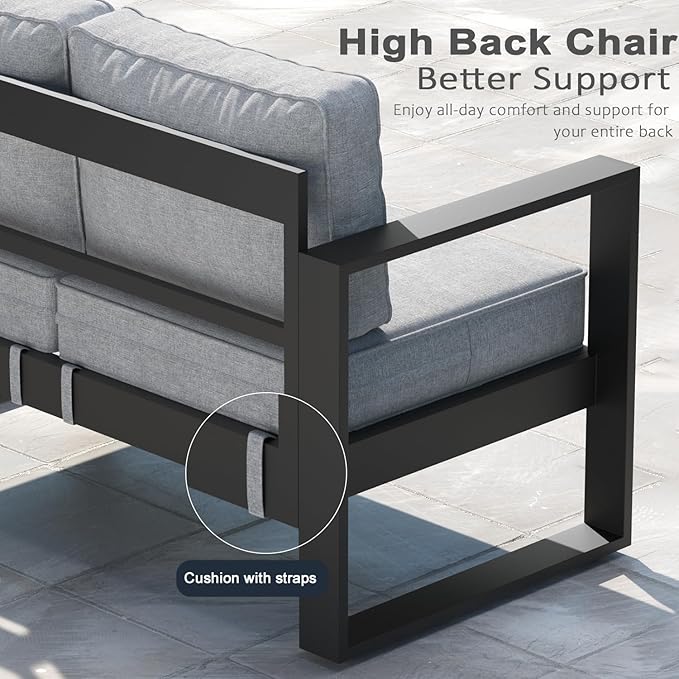 LayinSun Outdoor Patio Aluminum Loveseat, Metal Modern 2-Seat Sofa with Washable Thick Cushions