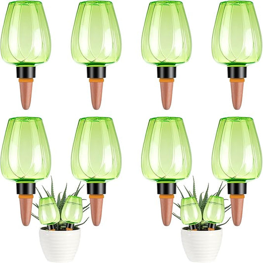 8 Pcs Plant Watering Globes Self Watering Planter Insert Plants Top Fill Water Device Plastic Water Bulbs Slow Release Terracotta for Plants, Green