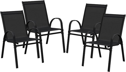 Devoko 4-Pack Stackable Patio Chairs Heavy-Duty Rust-Resistant Outdoor Dining Chairs with Ultra-Comfort Textilene Fabric for Deck, Porch, Garden & Balcony (Black)