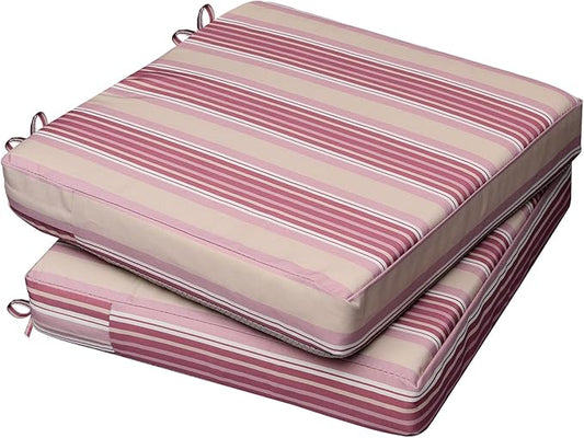 AAAAAcessories Outdoor Seat Cushions for Chairs, Waterproof, Fade-Resistant, 24" x 24" x 4", Patio Furniture Replacement Cushions, Set of 2, Dusty Rose Garden Stripe