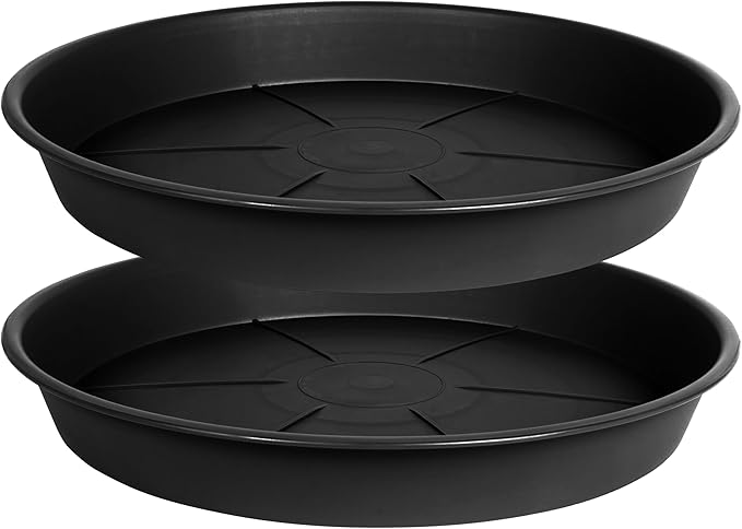 2 Pack of Plant Saucer Tray 19 inch, Heavy Duty Plastic Pot Plant Drip Trays Saucers for Indoors Outdoor, Plant Water Tray for Planters 16-19" (19", Black)