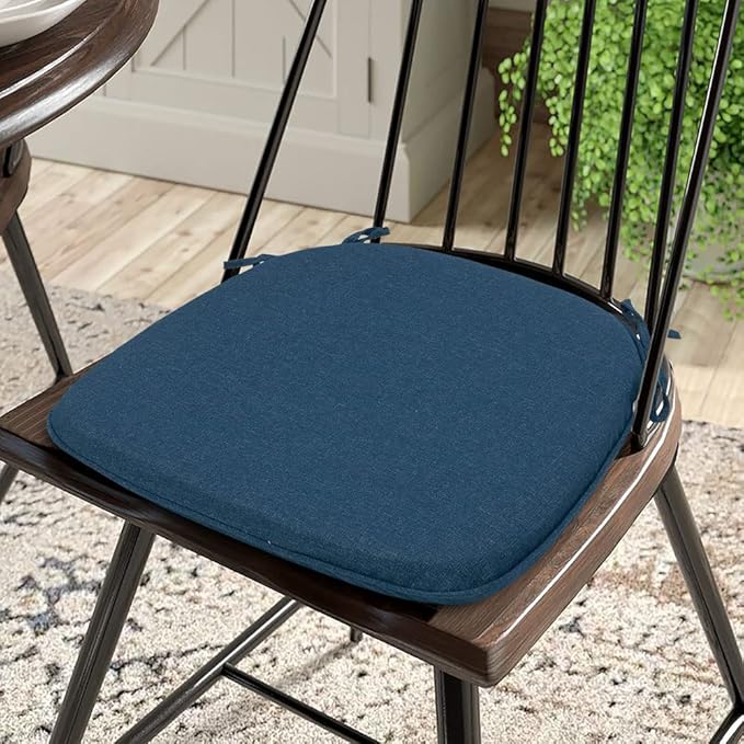 Magpie Fabrics Outdoor/Indoor 17"x16"x2" Chair Cushions with Ties Set of 4, Waterproof All Weather U-Shape Seat Pads Decoration for Patio Garden Furniture Home Office (Dark Blue)