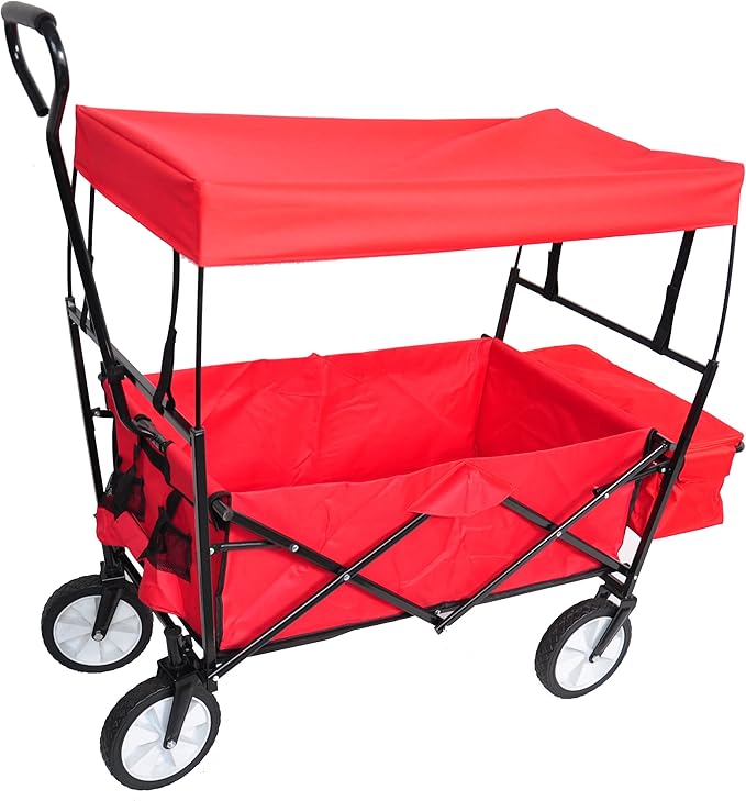 Garden Shopping Beach Cart Folding Wagon with Umbrella Accessories Package for Camping Wagon Camping Outdoor Picnic Beach red One Size
