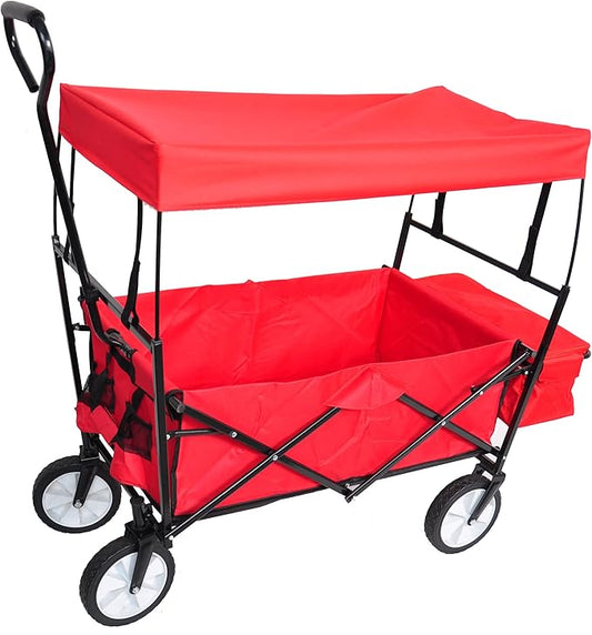 Garden Shopping Beach Cart Folding Wagon with Umbrella Accessories Package for Camping Wagon Camping Outdoor Picnic Beach red One Size