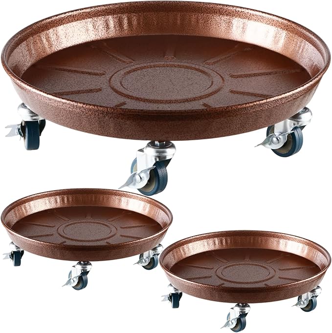 3 Packs 18" Metal Plant Caddy with Wheels Extra-large Rolling Plant Stand Heavy-duty Plant Dolly with Casters Indoor Outdoor Wheeled Flower Pot Mover Rollers Garden Cart Trolley, Copper