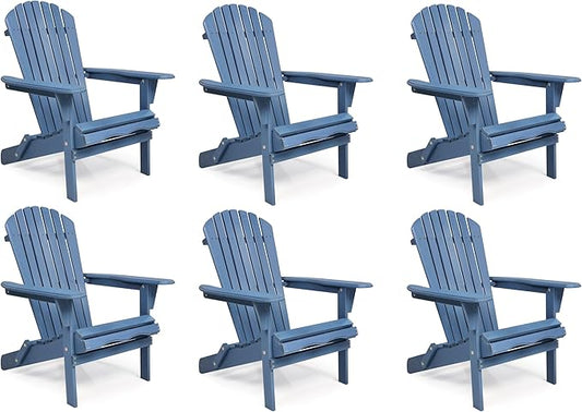SoliWood Outdoor Wooden Folding Adirondack Chair Set of 6 with Pre-Assembled BackRest, Wood Patio Chair for Garden Backyard Porch Pool Deck Firepit