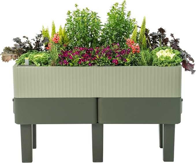 Vego garden EZCube Self Watering Planter Box with Legs, 29" Elevated Raised Garden Bed with Water Gauge for Patio, Backyard 21" x 48" Sage Green