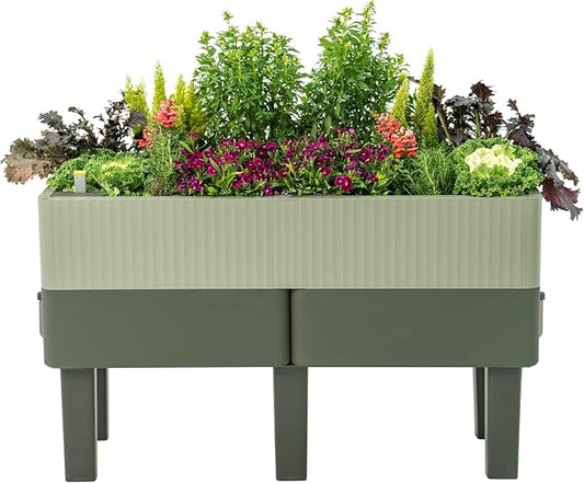 Vego garden EZCube Self Watering Planter Box with Legs, 29" Elevated Raised Garden Bed with Water Gauge for Patio, Backyard 21" x 48" Sage Green