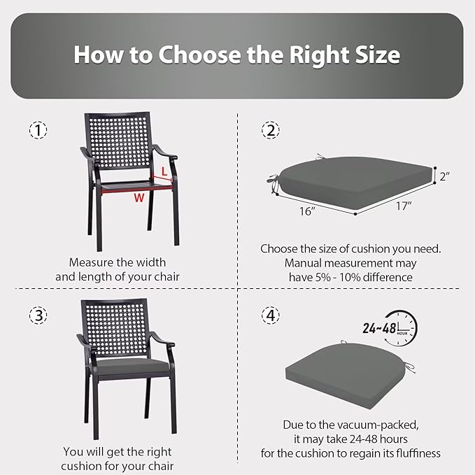 Outdoor Chair Cushion Set of 4, 17 x 16 Inch Patio Chair Cushions for Outdoor Furniture, Water Resistant Outdoor Patio Chair Cushions with Non-Slip Ties(Dark Gray)