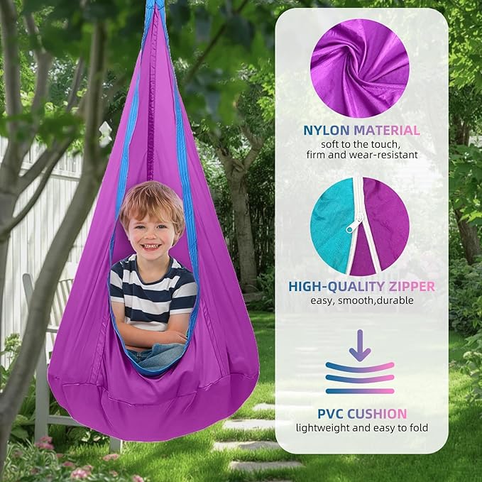 Kids Swing Seat Hammock Chair Indoor Outdoor Hanging Chair for Children (Purple)
