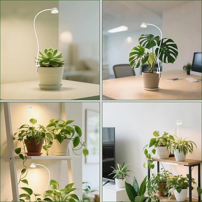 Shyineyou Small Grow Lights for Indoor Plants Full Spectrum,Plant Lights for Indoor Growing, Clip on Plant Grow Light with 3/9/12H Timer for Succulents,Small Plants, 2-Pack