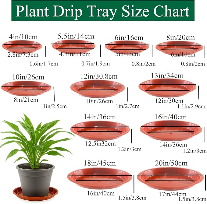 30 Pack Plant Saucer 8 Inches Plant Trays for Pots Plastic Round Drip Trays Flower Pot Saucers Black Planter Water Tray Plant Drainage Tray, Red