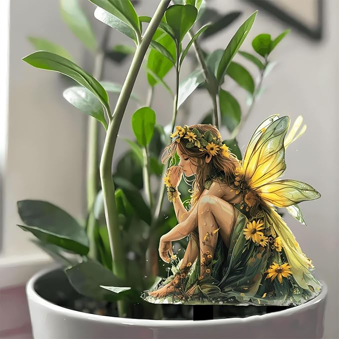 JOYO 11.8''Bohemian Fairy Flower Pot Decoration,Fairy Garden Planter Accessories,2D Acrylic Ground Plug,Fairy Pumpkin Angel Garden Stake for Pot Plants and Garden Yard Lawn Décor (P04)