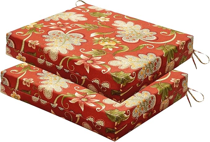 Outdoor Chair Cushions Set of 2, 18.5 x 16 Inch Patio Chair Cushions, Water Resistant, Non-Slip Ties(Floral)