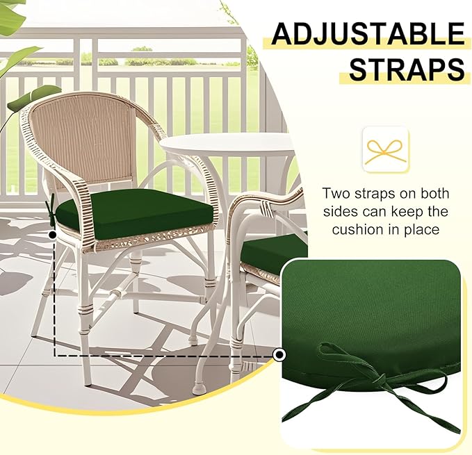 downluxe Outdoor Chair Cushions Set of 4 for Patio Furniture, Water-Resistant Patio Chair Cushions with Ties, High Density Foam Outdoor Seat Cushion, 17" X 16" X 2", Forest Green