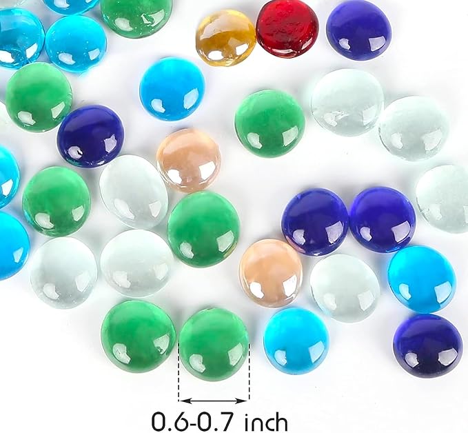 FUTUREPLUSX 1LB Multicolored Flat Glass Marbles, Mixed Glass Beads Vase Filler Mancala Stones Table Scatter Home Decor